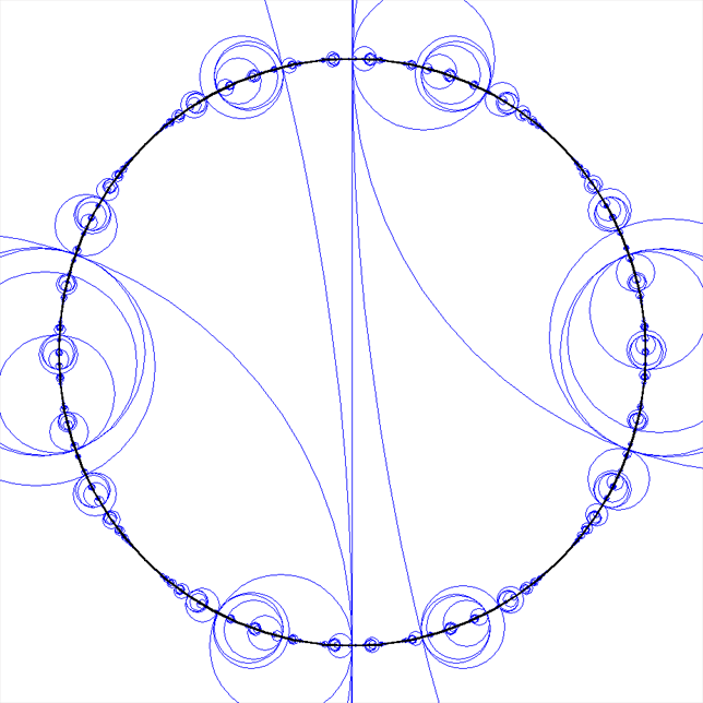 A geodesic lamination, lifted to the hyperbolic plane